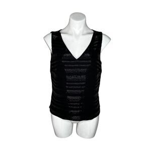 VINTAGE Casual Corner Beaded V-Neck Tank Black Size 10